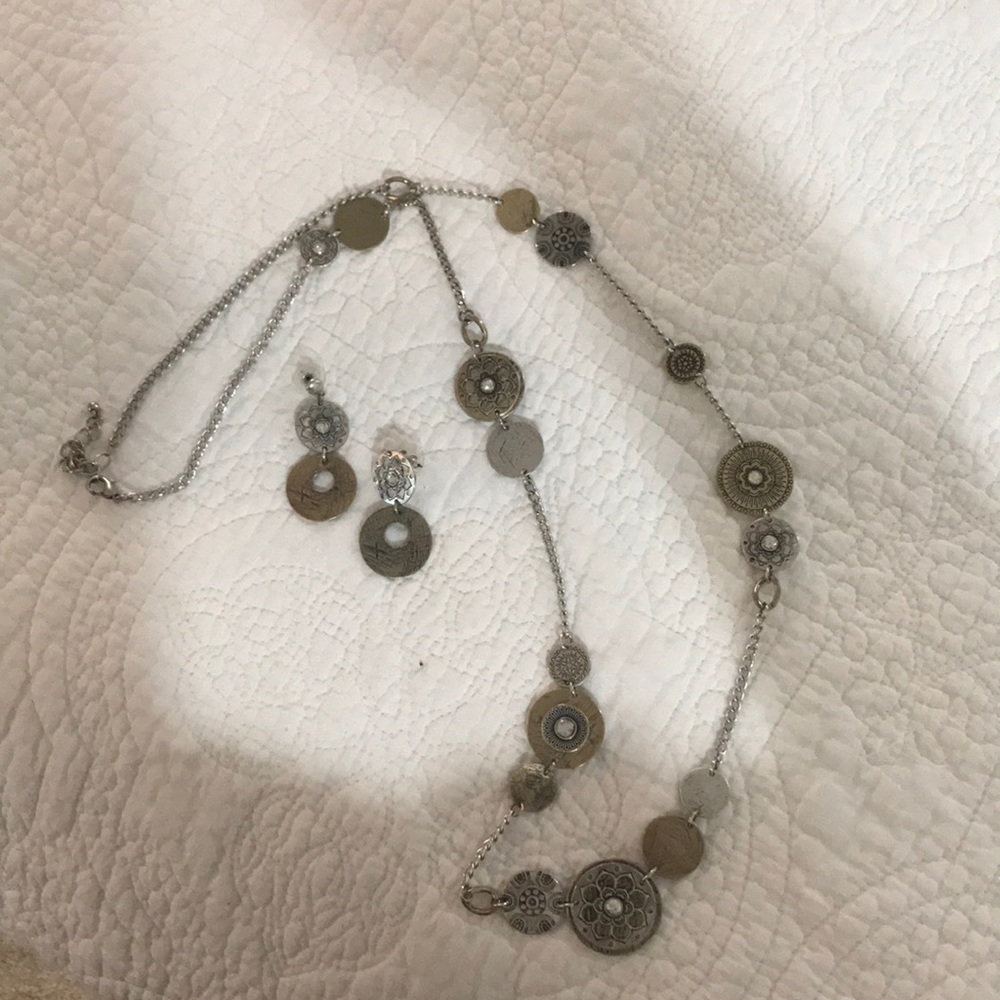 Silver and Gold necklace and earrings set